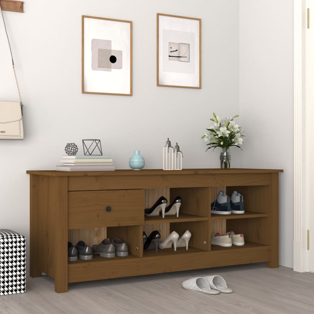 Vidaxl Cabinet da scarpe 110x38x45.5 cm Miele di pino solido