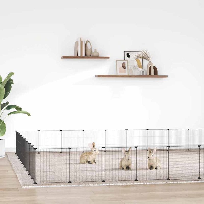 Vidaxl huisdierenkooi met deur 36 panelen 35x35 cm staal zwart