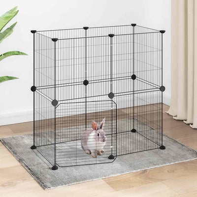 Vidaxl huisdierenkooi met deur 12 panelen 35x35 cm staal zwart