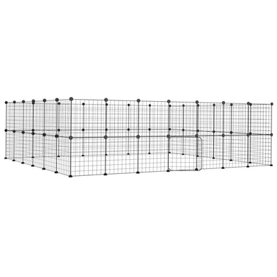 VidaXL Huisdierenkooi met deur 52 panelen 35x35 cm staal zwart