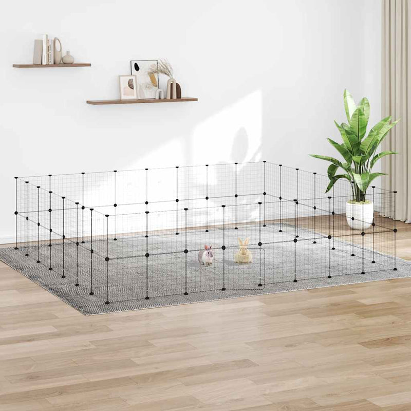 Vidaxl huisdierenkooi met deur 60 panelen 35x35 cm staal zwart