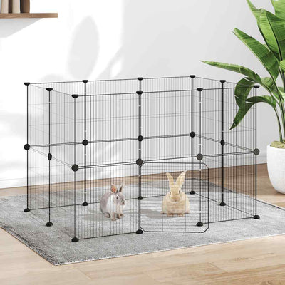 Vidaxl huisdierenkooi met deur 20 panelen 35x35 cm staal zwart