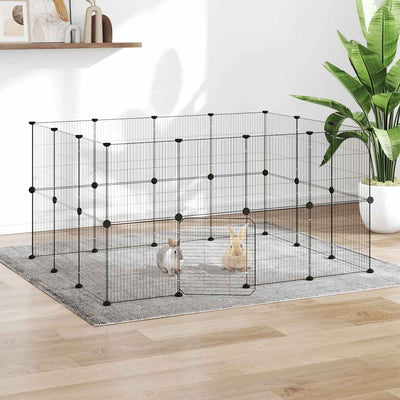 Vidaxl huisdierenkooi met deur 28 panelen 35x35 cm staal zwart