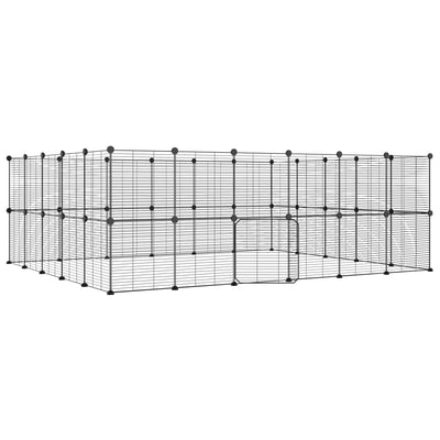 VidaXL Huisdierenkooi met deur 44 panelen 35x35 cm staal zwart