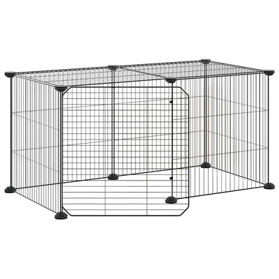 Vidaxl huisdierenkooi met deur 8 panelen 35x35 cm staal zwart