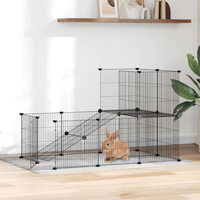 Vidaxl huisdierenkooi met deur 20 panelen 35x35 cm staal zwart