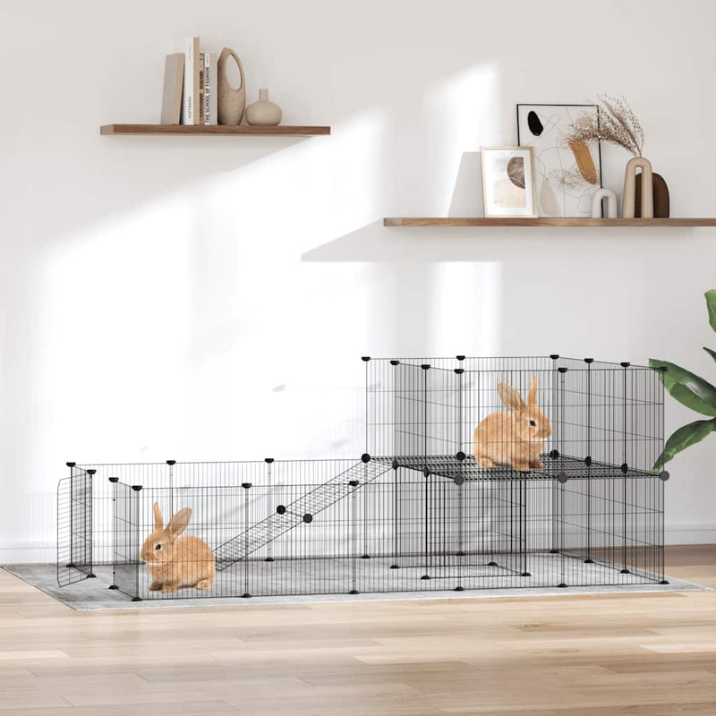 Vidaxl huisdierenkooi met deur 36 panelen 35x35 cm staal zwart