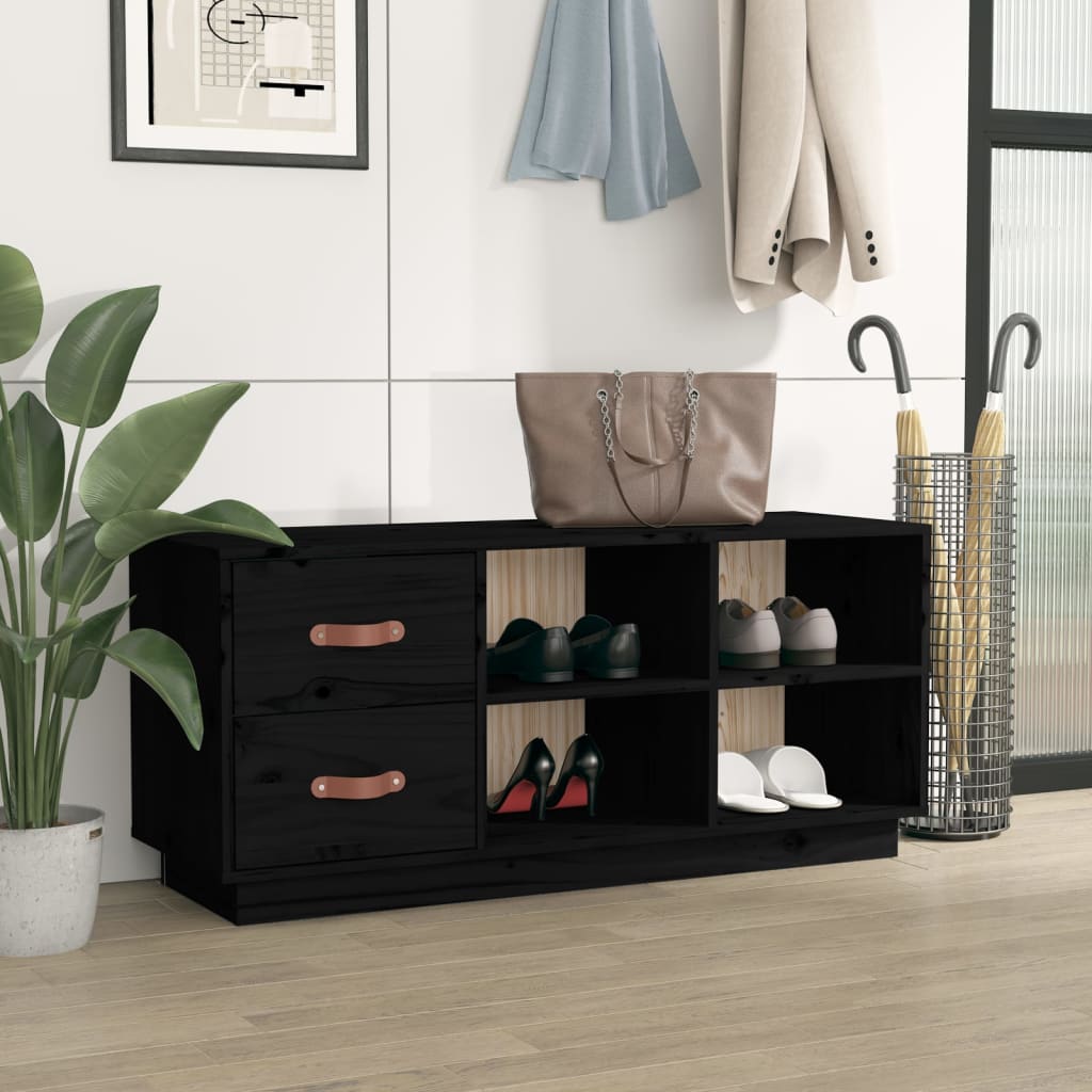 Vidaxl Shoes Bank 100x34x45 cm Pino solido nero