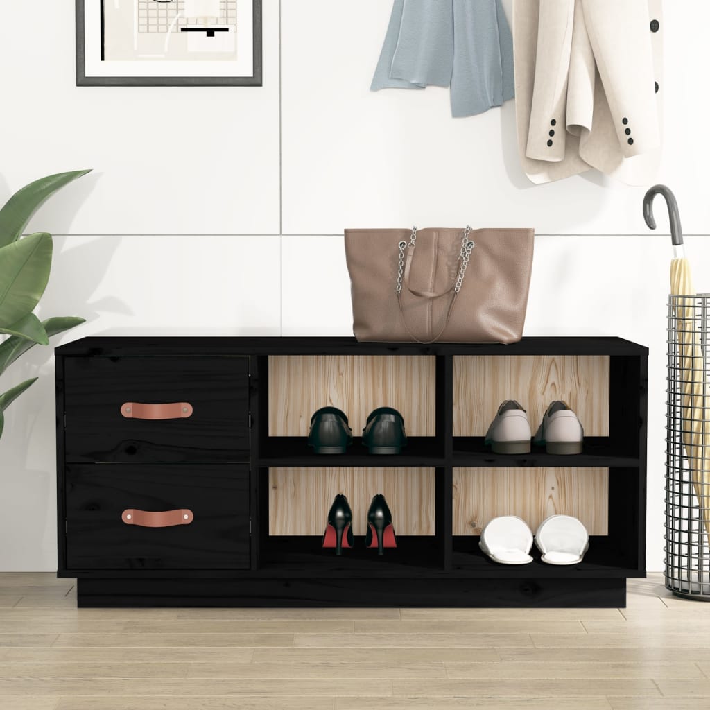Vidaxl Shoes Bank 100x34x45 cm Pino solido nero