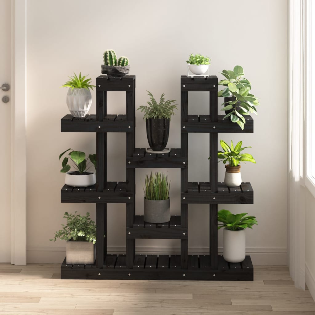 Vidaxl Plant Standard 104.5x25x109.5 cm de madera de pino sólido negro