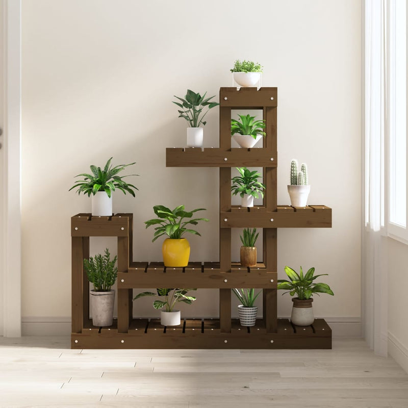Estándar de planta Vidaxl 92x25x97 cm de pino sólido marrón marrón