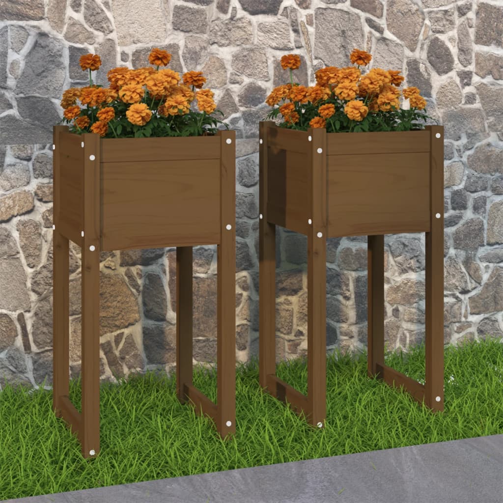 Plantadores Vidaxl 2 ST 40x40x81 cm de pino sólido marrón marrón