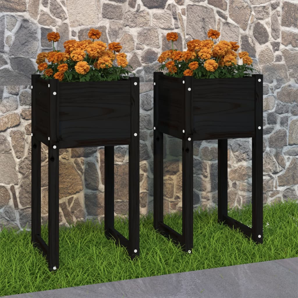 Plantadores Vidaxl 2 ST 40X40X81 CM SOLID PINE NEGRO