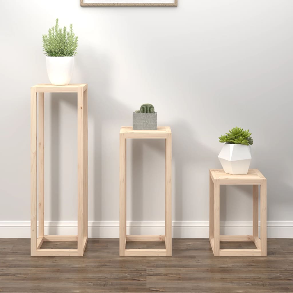 Vidaxx Juego de soporte para plantas de 3 piezas de madera maciza de pino
