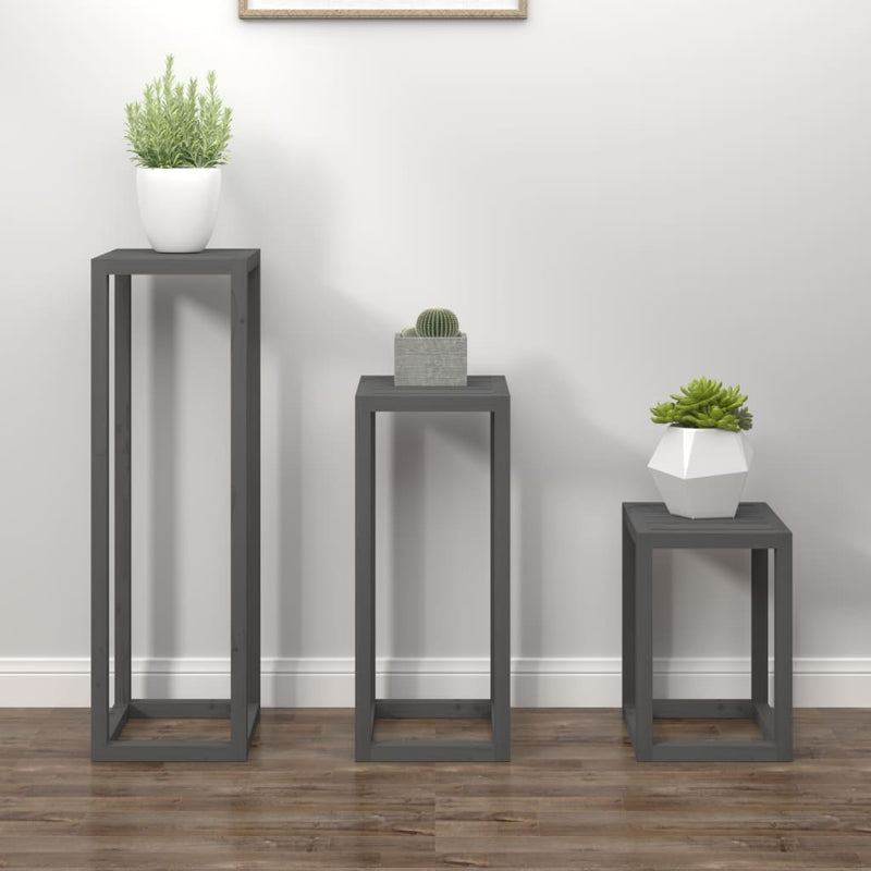 Vidaxl 3 partes de stand de planta Pino Solid Pine Gray