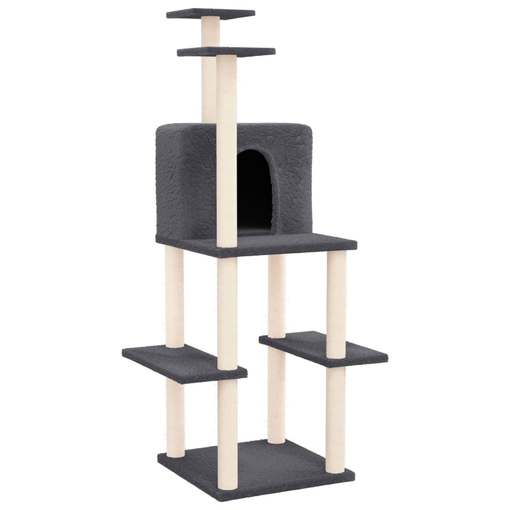 Muebles de gato de Vidaxl con postes de rascado de sisal 144.5 cm de gris oscuro