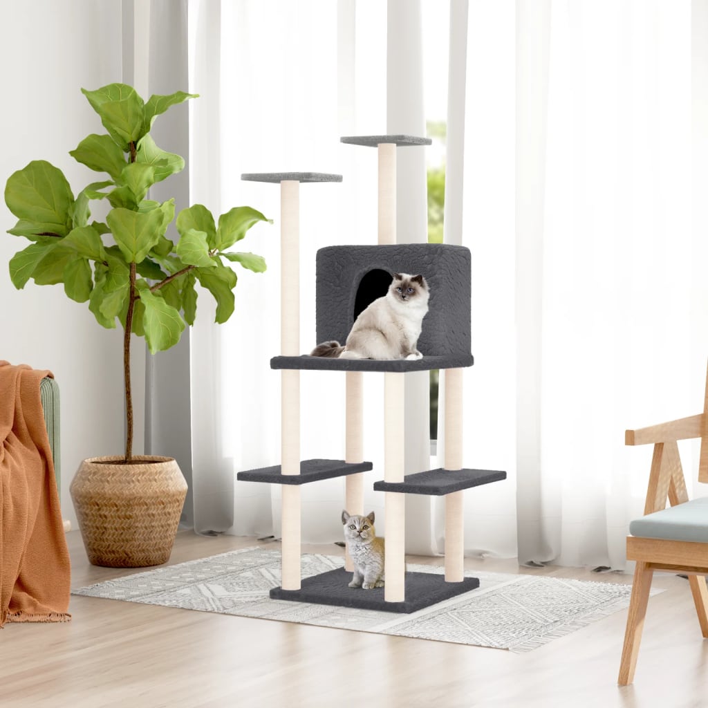 Muebles de gato de Vidaxl con postes de rascado de sisal 144.5 cm de gris oscuro