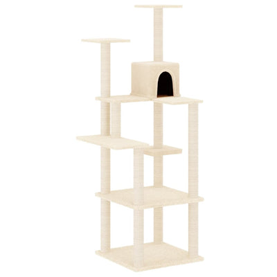 Muebles de gato de Vidaxl con postes de rascado de sisal de 153 cm de crema