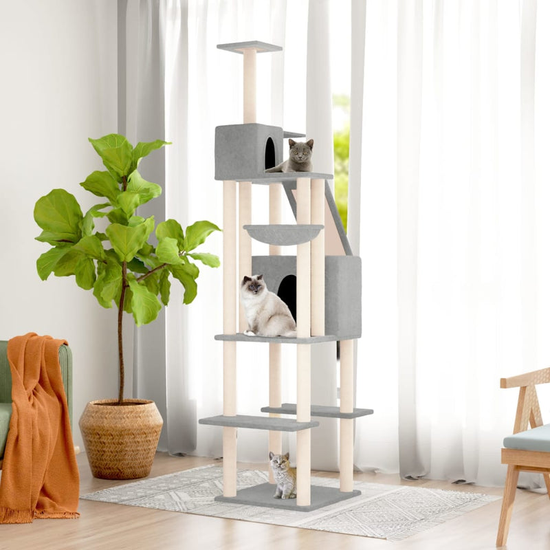 Muebles de gato de Vidaxl con postes de rascado de sisal 201 cm de gris claro
