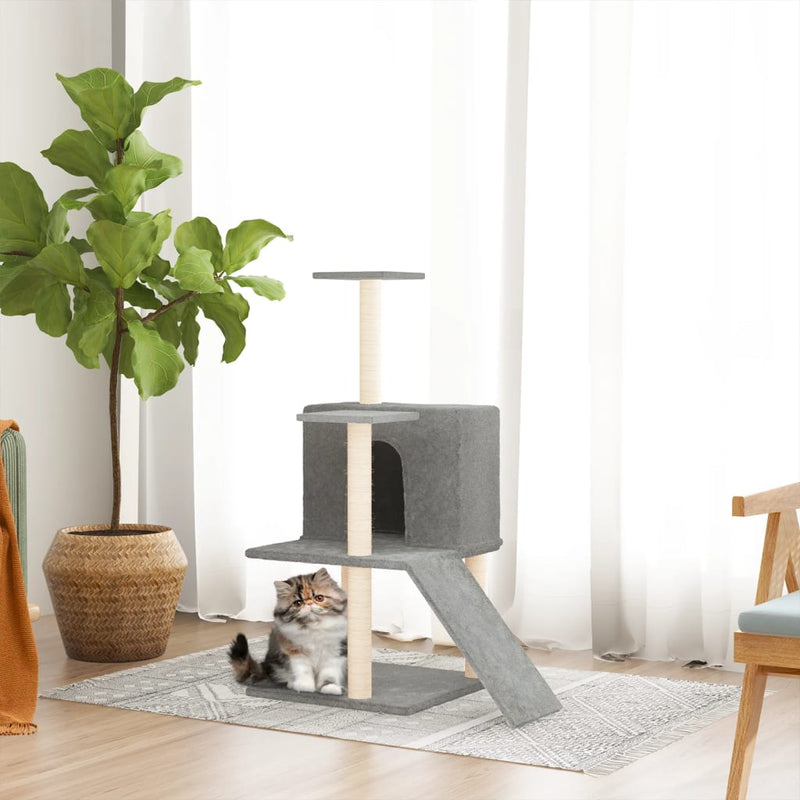Muebles de gato de Vidaxl con postes de rascado de sisal 109 cm de gris claro