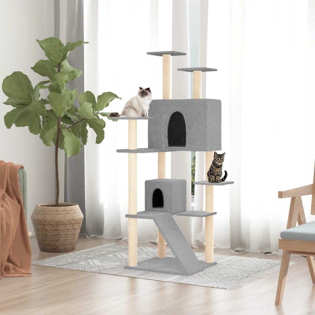 Muebles de gato de Vidaxl con postes de rascado de sisal 153 cm de gris claro