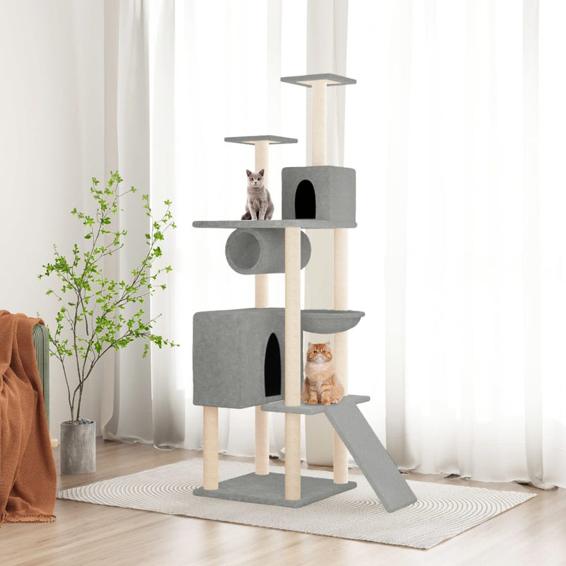 Muebles de gato de Vidaxl con postes de rascado de sisal 168 cm de gris claro