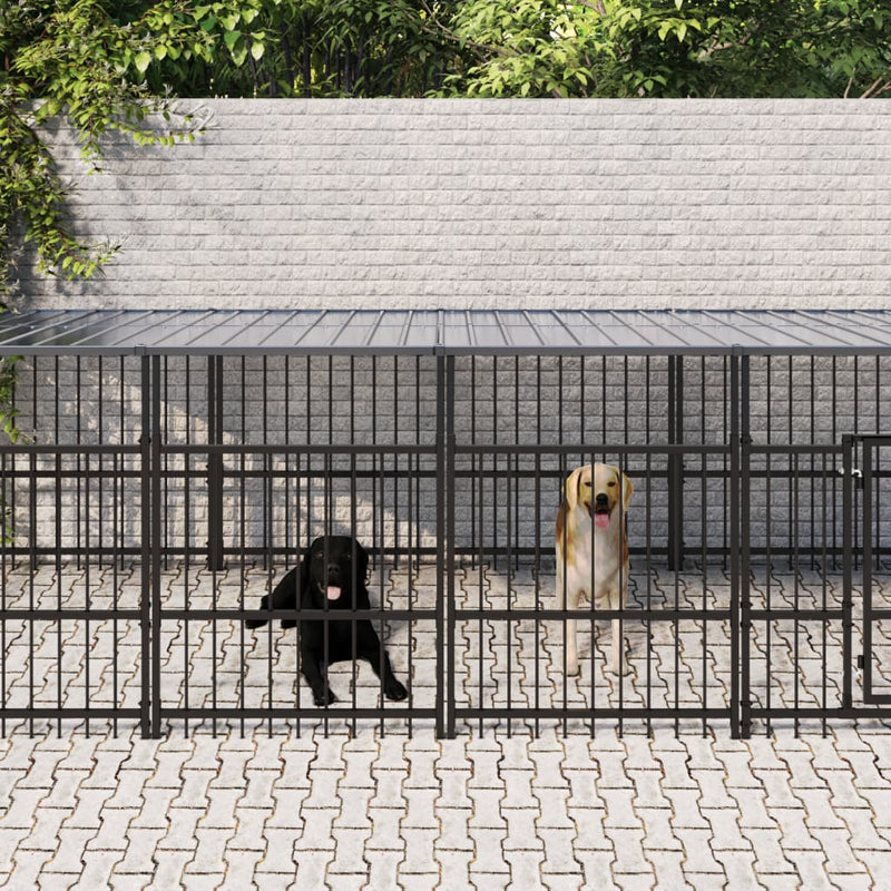 Perrera de perros Vidaxl con techo de 11.26 m² de acero