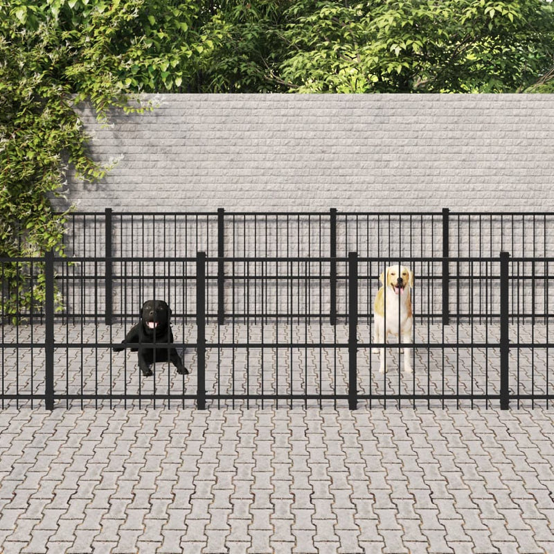 Perrera de perros de Vidaxl para acero afuera de 14.11 m²