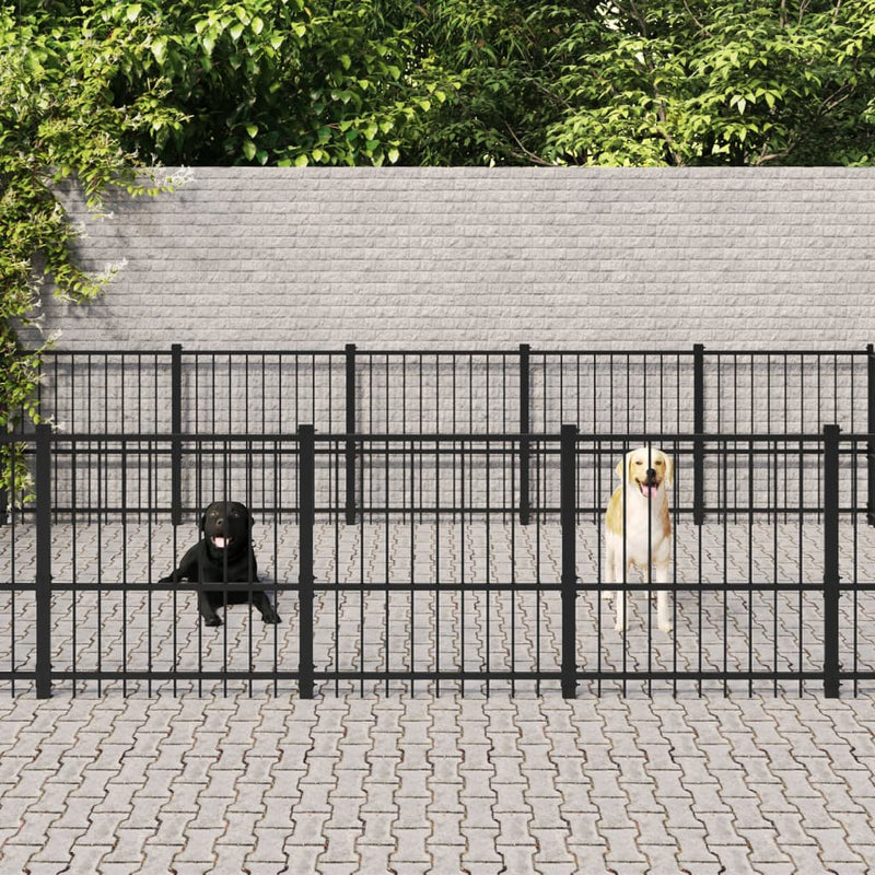 Perrera de perros Vidaxl para acero afuera de 26.35 m²
