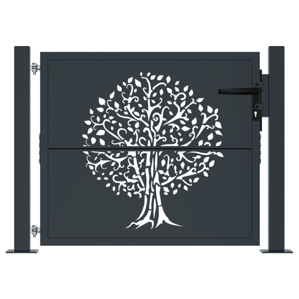 Vidaxl poort 100x75 cm met boomontwerp staal antracietkleurig