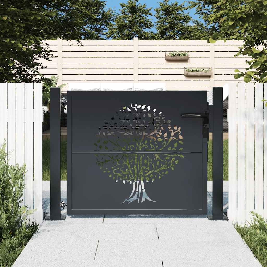 Vidaxl poort 100x100 cm met boomontwerp staal antracietkleurig