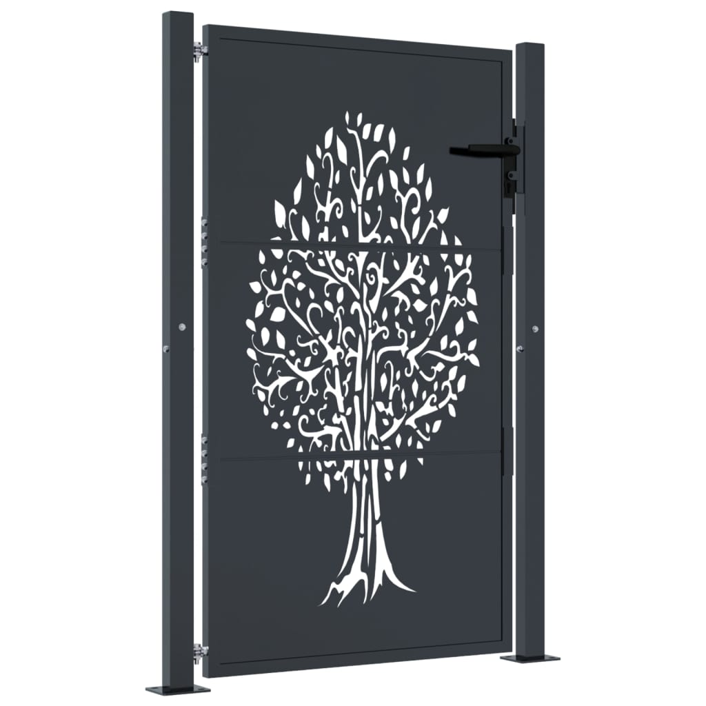 Vidaxl poort 100x125 cm met boomontwerp staal antracietkleurig