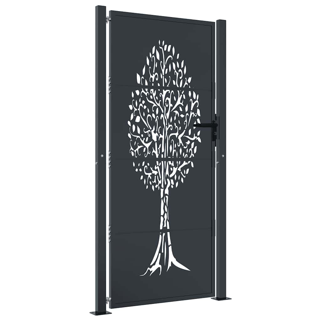 Vidaxl poort 100x175 cm met boomontwerp staal antracietkleurig