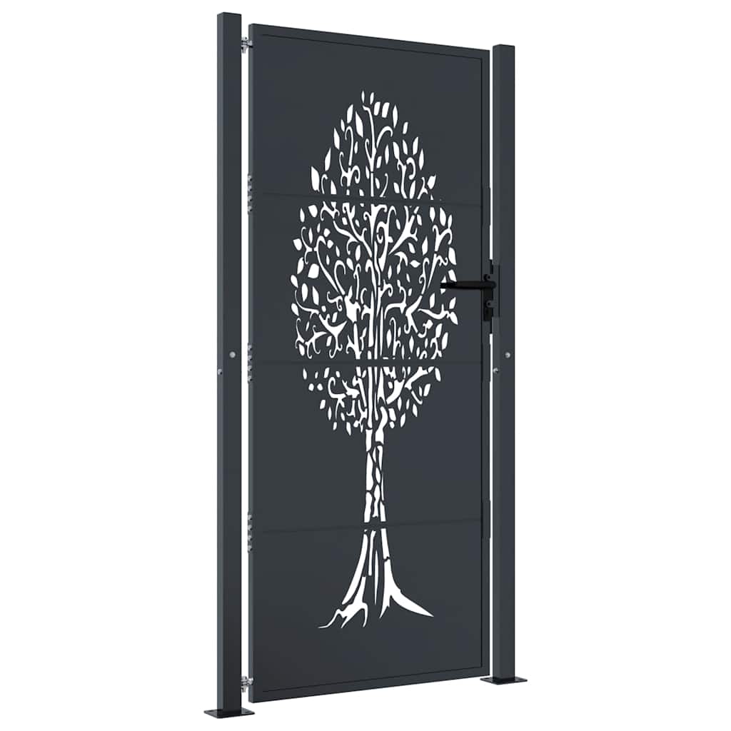 Vidaxl poort 100x200 cm met boomontwerp staal antracietkleurig