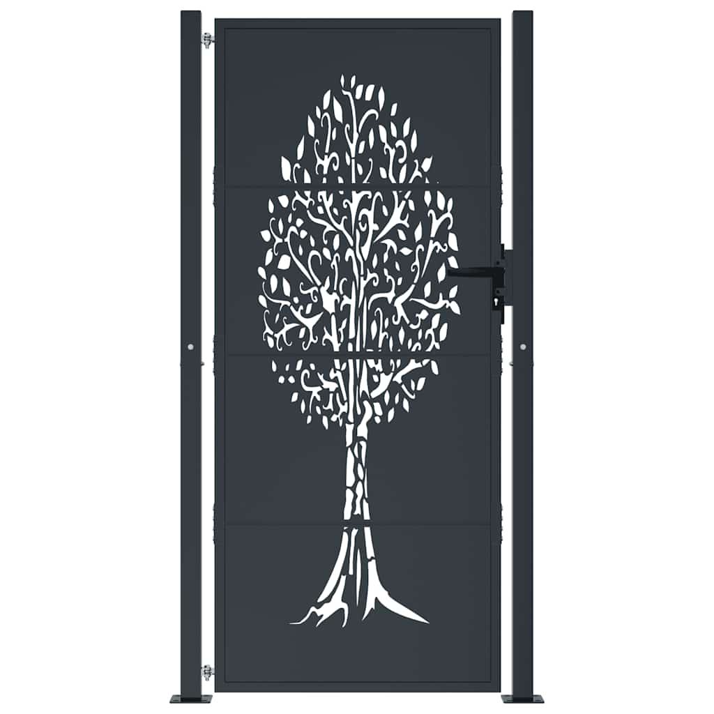 Vidaxl poort 100x200 cm met boomontwerp staal antracietkleurig
