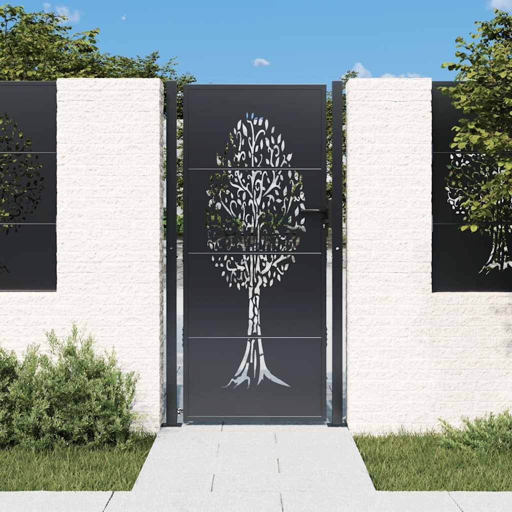 Vidaxl poort 100x200 cm met boomontwerp staal antracietkleurig