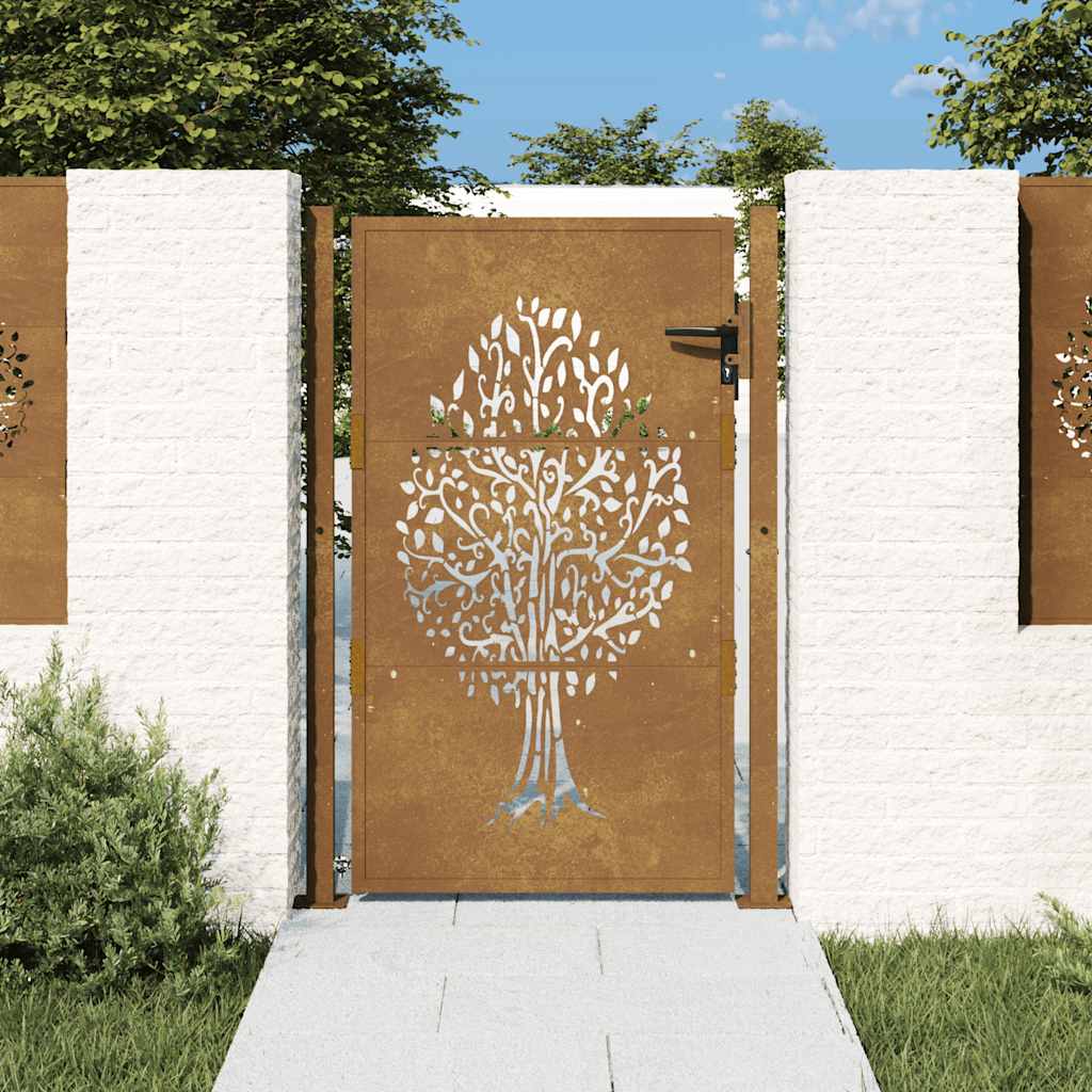 Vidaxl poort 100x150 cm boomontwerp cortenstaal