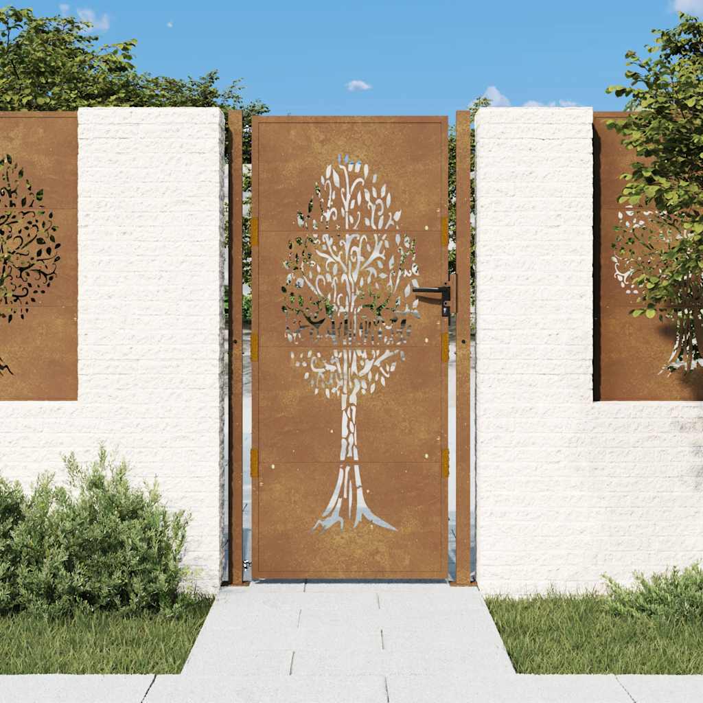 Vidaxl poort 100x175 cm boomontwerp cortenstaal