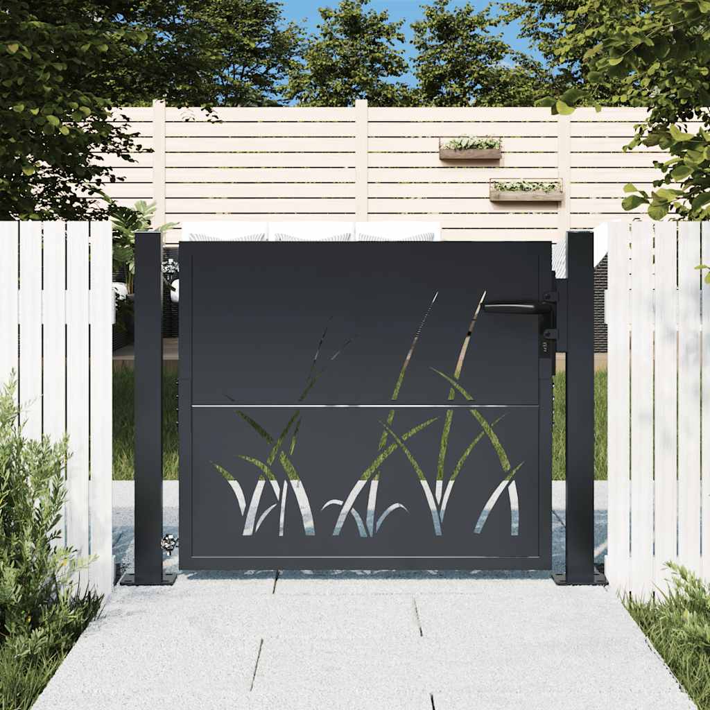 Vidaxl poort met grasontwerp 100x75 cm staal antracietkleurig