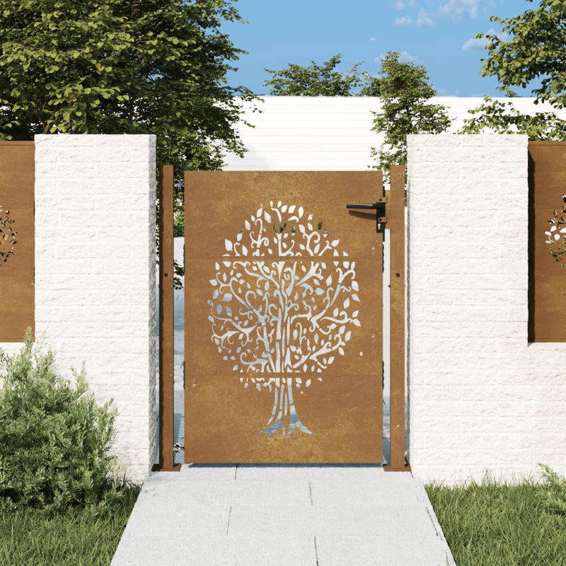 Vidaxl poort 105x155 cm boomontwerp cortenstaal