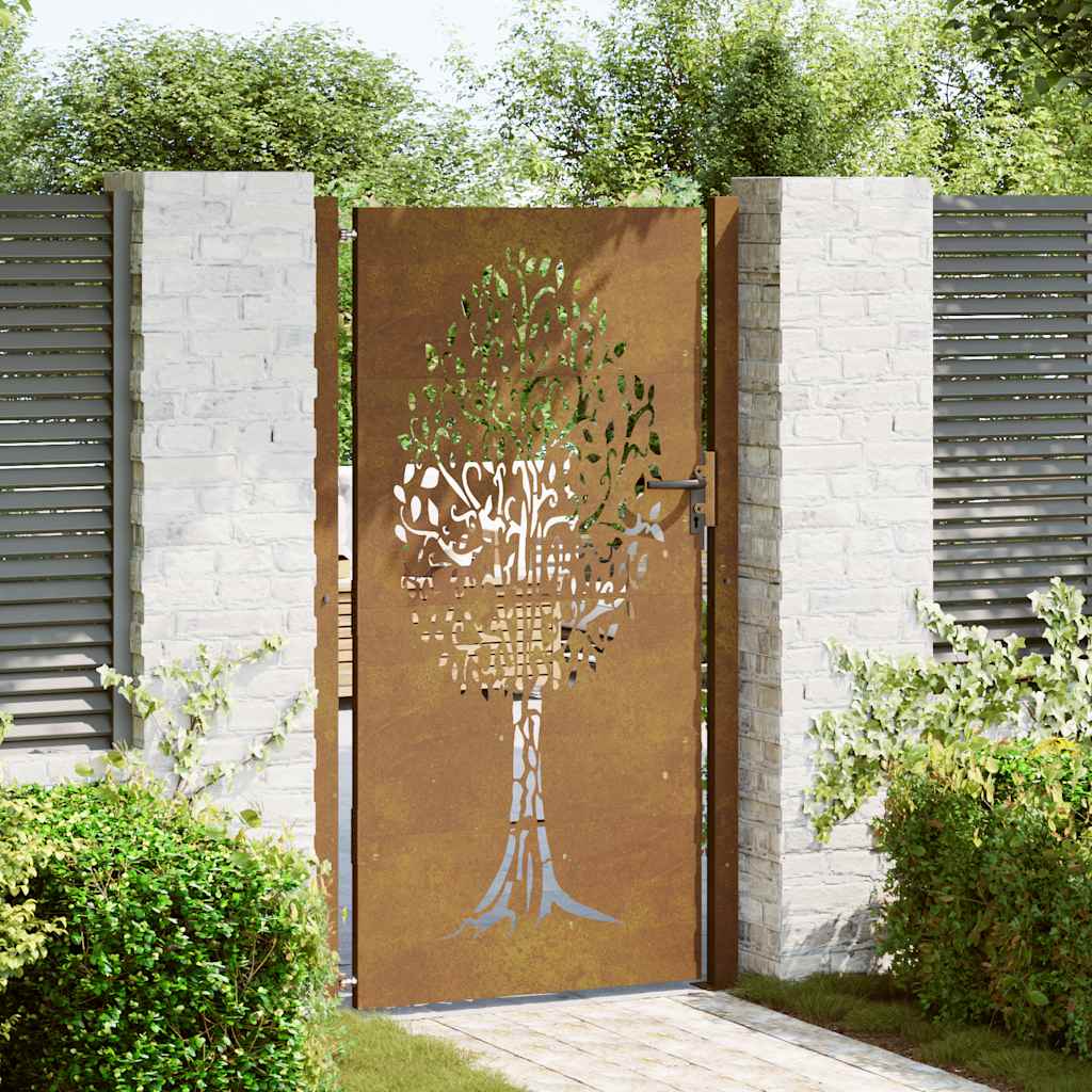 Vidaxl poort 100x200 cm cortenstaal boom ontwerp