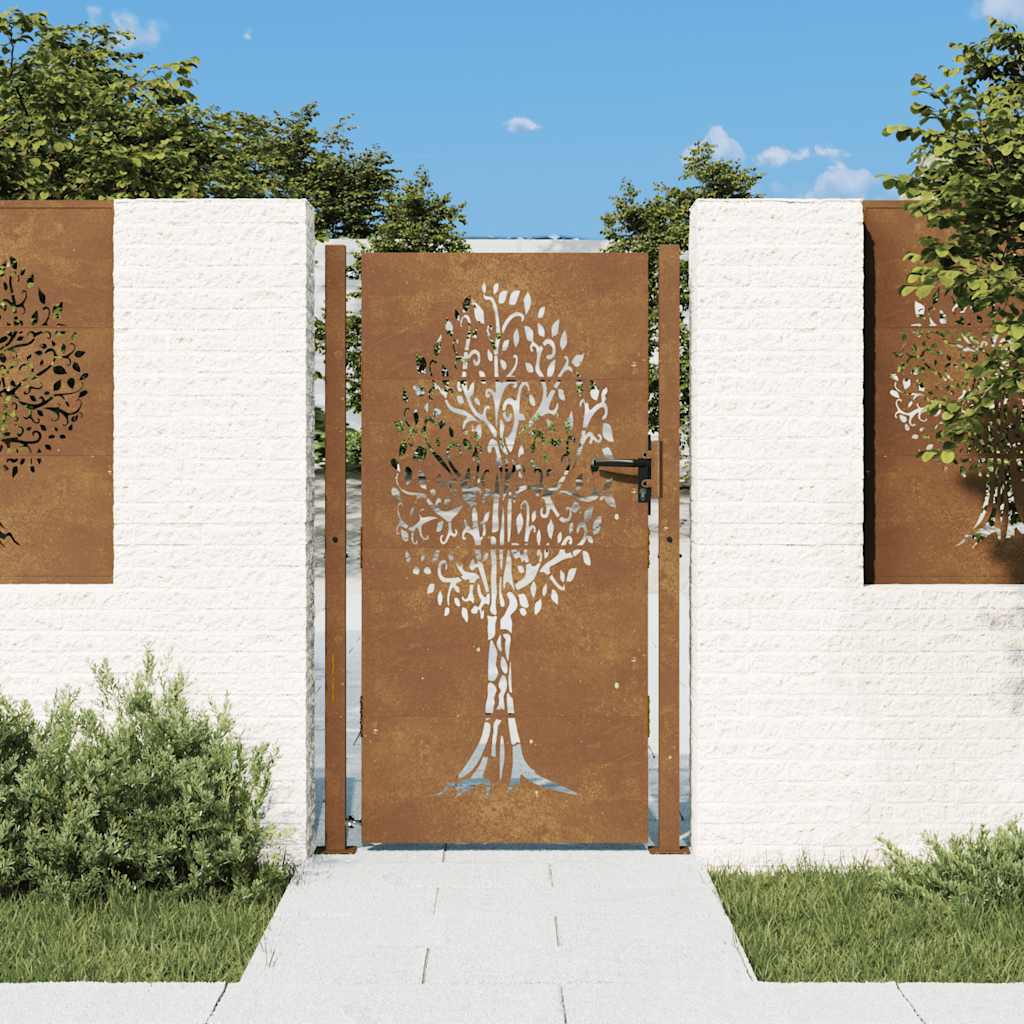 Vidaxl poort 100x200 cm cortenstaal boom ontwerp