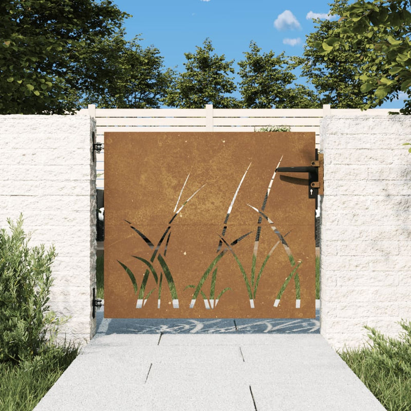 Vidaxl poort 85x100 cm grasontwerp cortenstaal