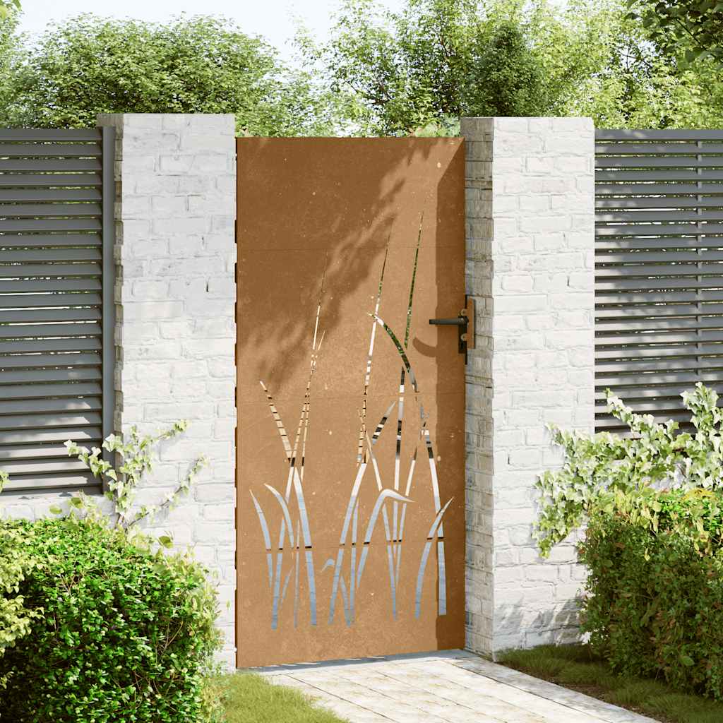 Vidaxl poort 85x200 cm grasontwerp cortenstaal