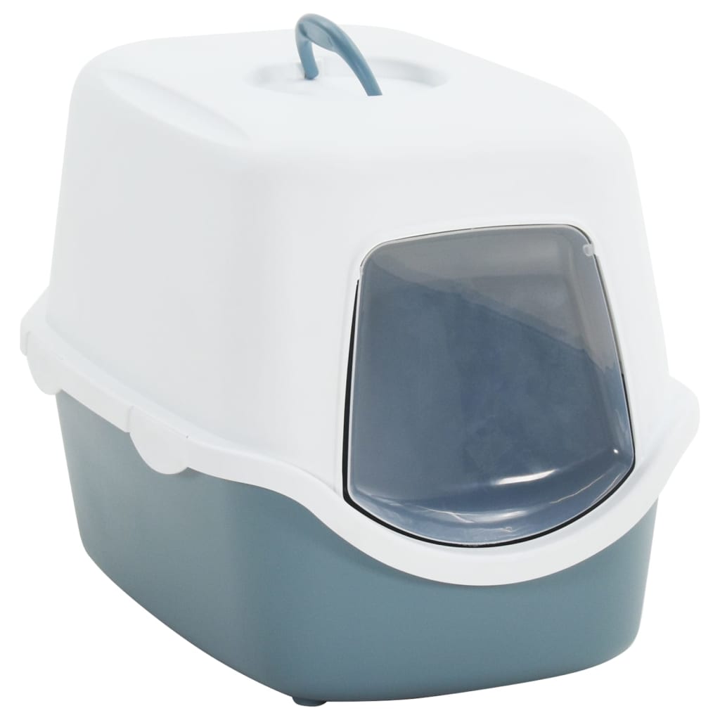 Caja de arena Vidaxl con tapa 56x40x40 cm polipropeno blanco y azul