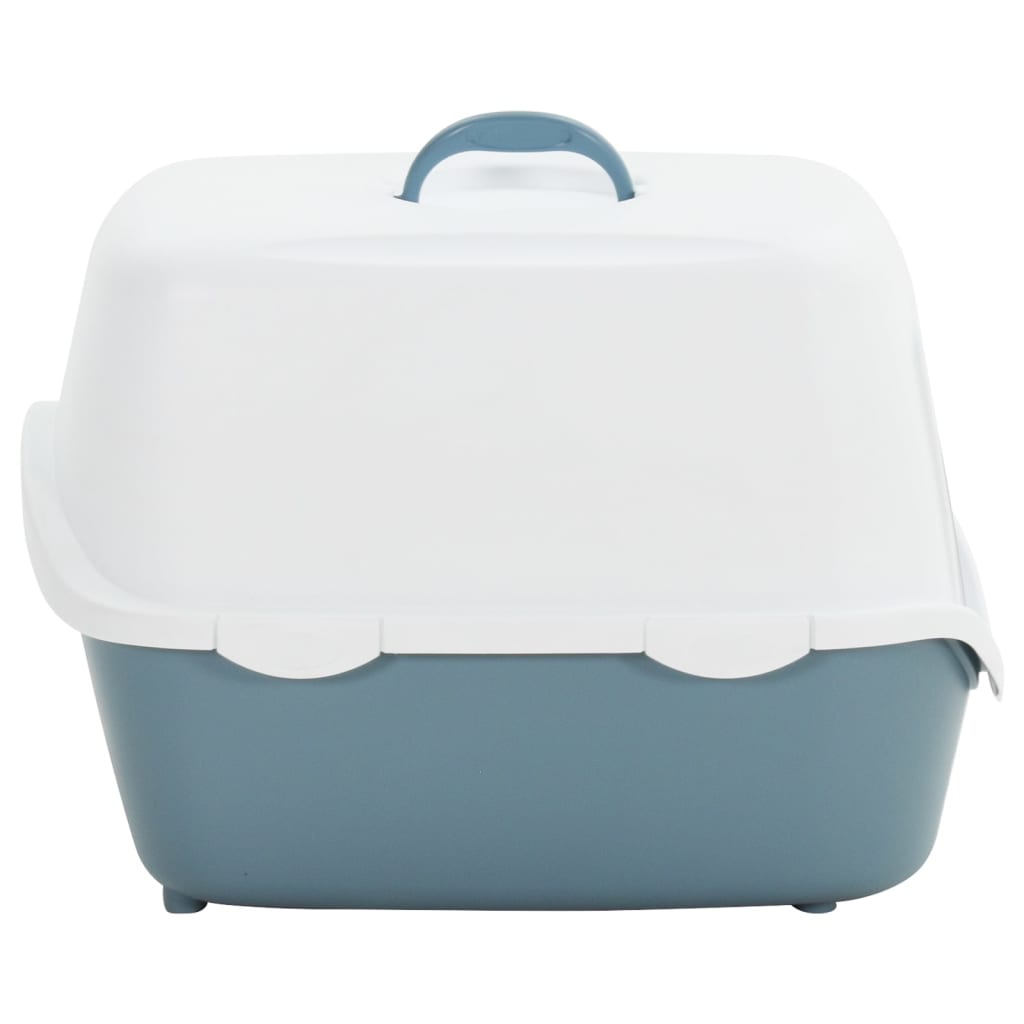 Caja de arena Vidaxl con tapa 56x40x40 cm polipropeno blanco y azul