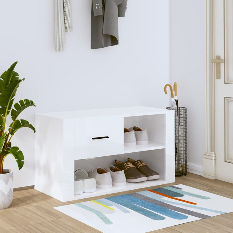 Vidaxl Cabinet da scarpe 80x35x45 cm Properpata in legno Bianco lucido
