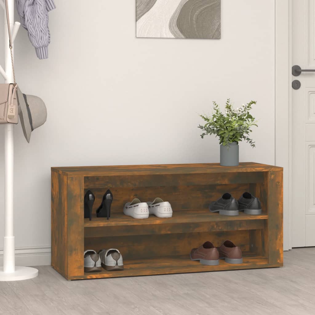 Vidaxl Shoe Rack 100x35x45 cm de madera propiedad de roble ahumado