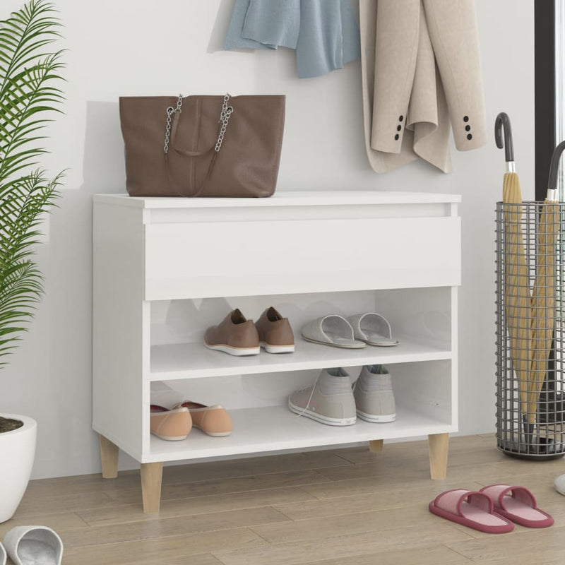 Vidaxl Cabinet da scarpe 70x36x60 cm Propriezzato in legno Bianco lucido