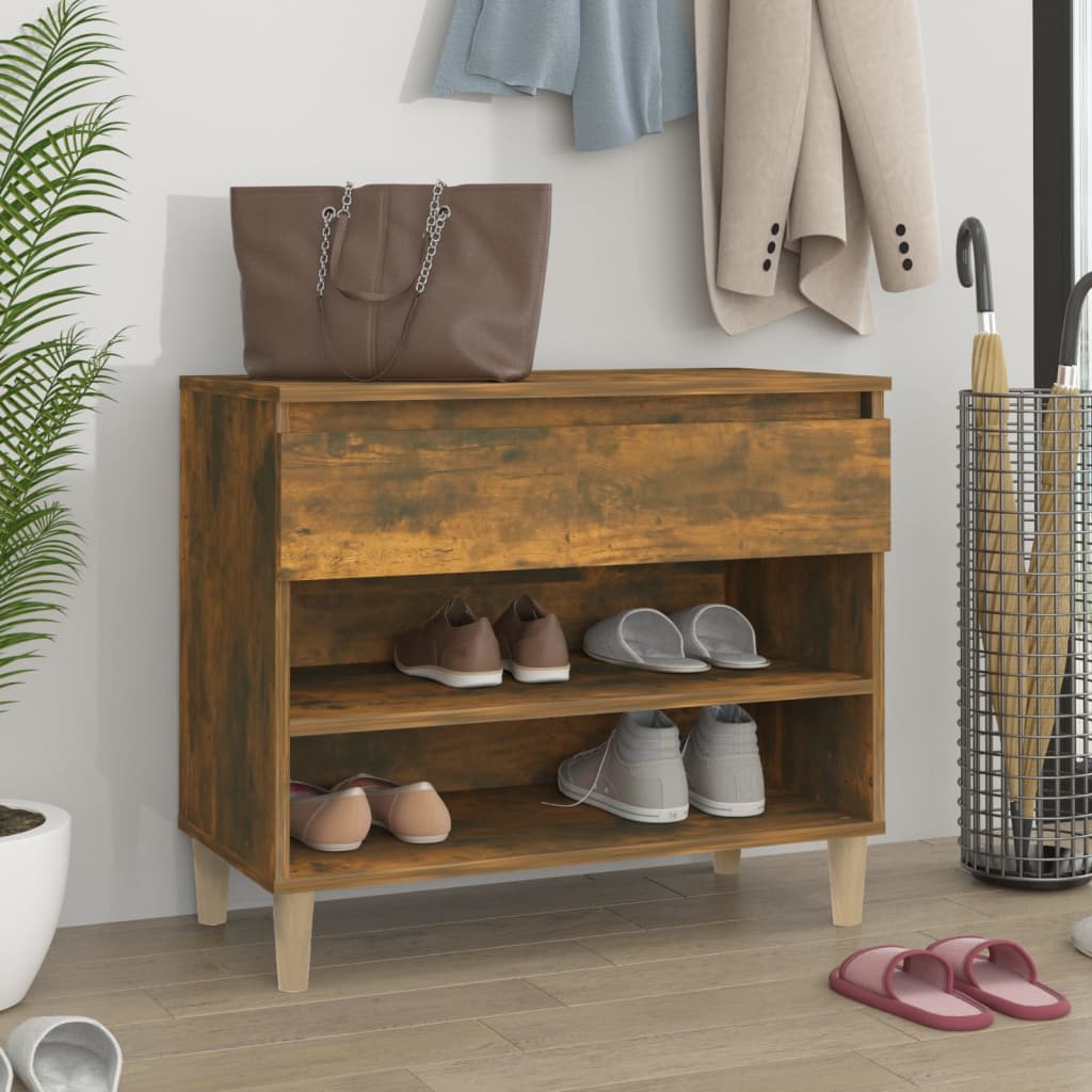 Gabinete de zapatos Vidaxl 70x36x60 cm de madera propiedad de roble ahumado